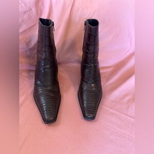 VIA SPIGA Dark Brown Leather Boots Sz 9 Reptile Made In Italy